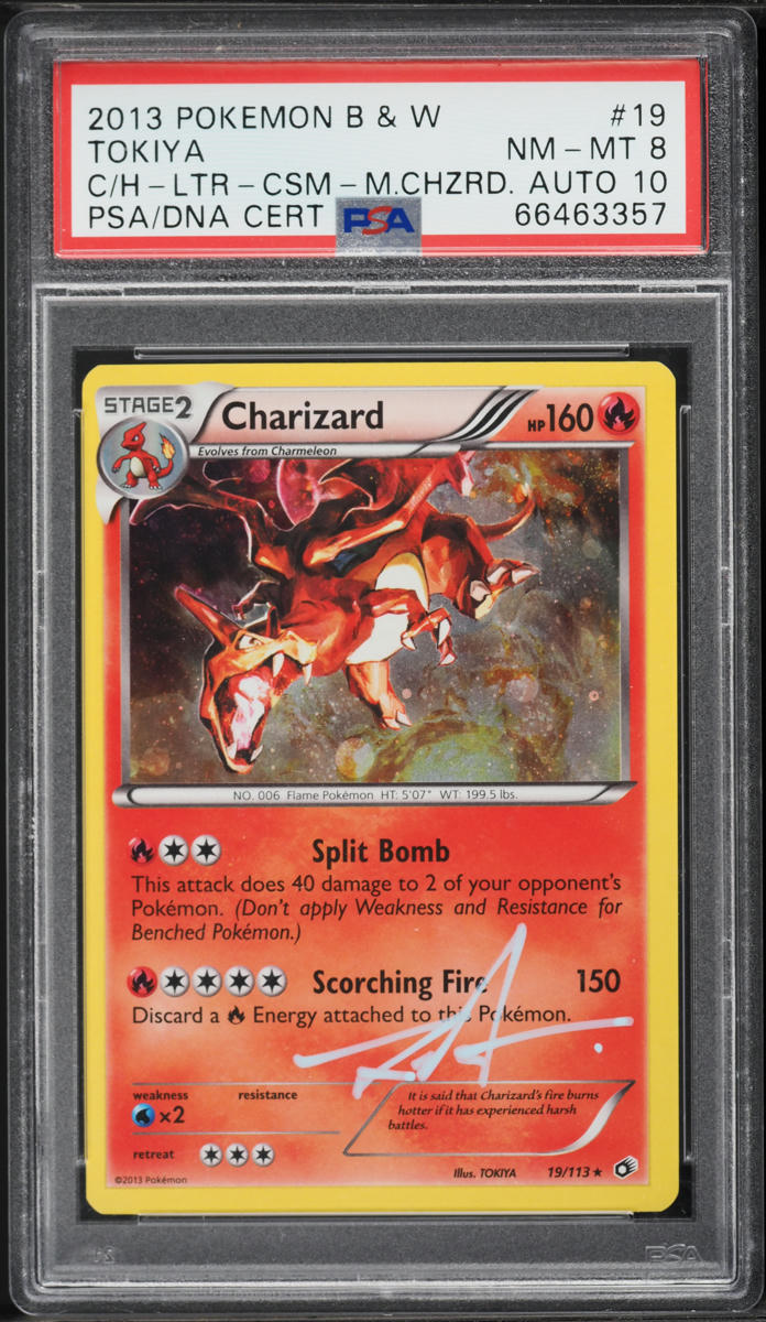 2013 POKEMON BW LEGENDARY TREASURES COSMOS HOLO CHARIZARD #19 TOKIYA AUTO 10 PSA 8