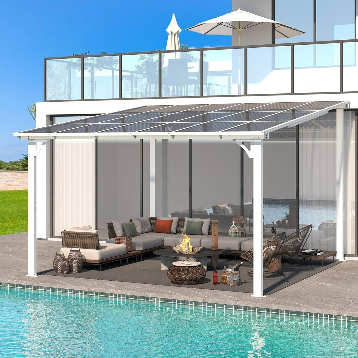 Aecojoy 12 ft x 12 ft White Aluminum Pergola with Canopy
