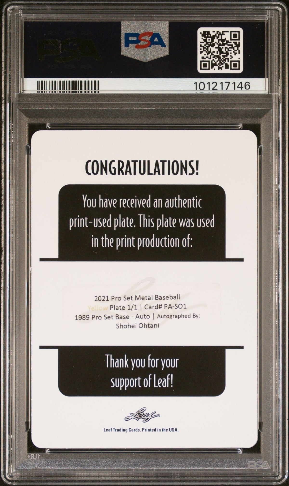 2021 Leaf Pro Metal 1989 Pro Set Auto Shohei Ohtani #PASO1 1/1 PSA A Auto A