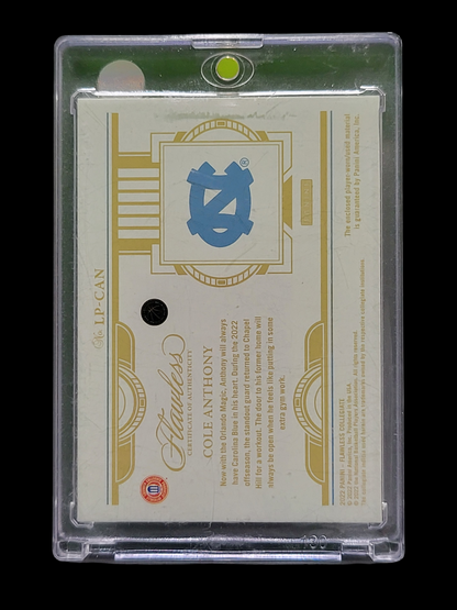 2022 Panini Flawless Collegiate Cole Anthony #LP-CAN  Laundry Tag Patch 1/1