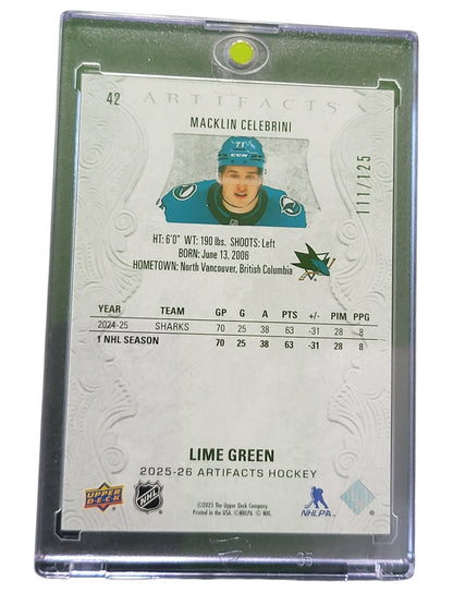 2025 Upper Deck Artifacts Macklin Celebrini #42 Lime Green 111/125