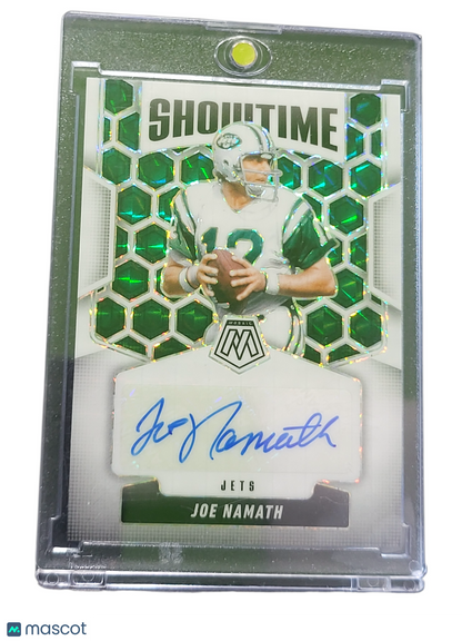 2025 Panini Mosaic Football Showtime Signatures Joe Namath #SOS-JNA Green 07/25