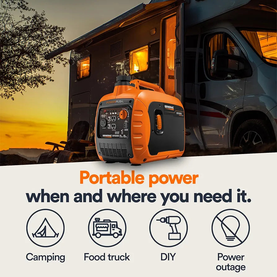 Generac 3,300 Watt Gas Powered Portable Inverter Generator, USB Charging