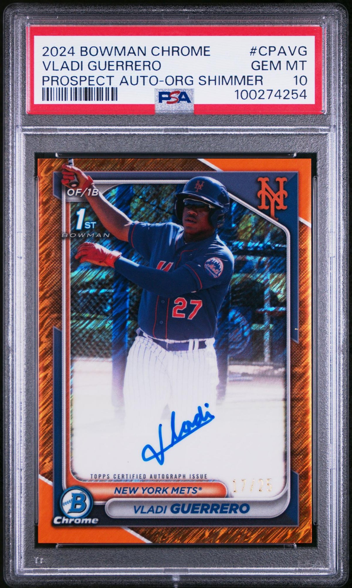 2024 Bowman Chrome Orange Shimmer Vladi Guerrero #CPA-VG Auto /25 PSA 10