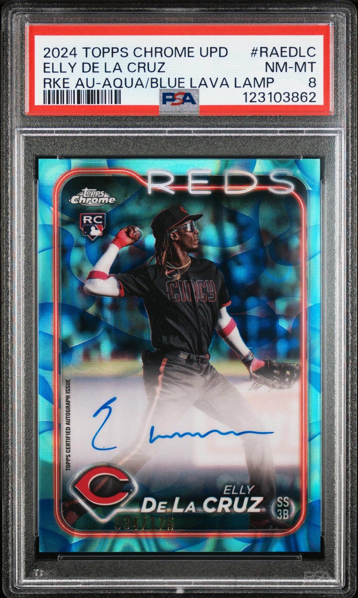 2024 Topps Chrome #RAEDLC Elly De La Cruz Aqua/Blue Lava Lamp /175 PSA 8