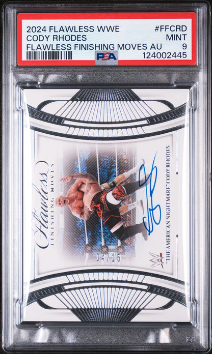 2024 Panini Flawless WWE Flawless Finishing Moves Autographs the American Nightmare Cody Rhodes #FFCRD /15 PSA 9