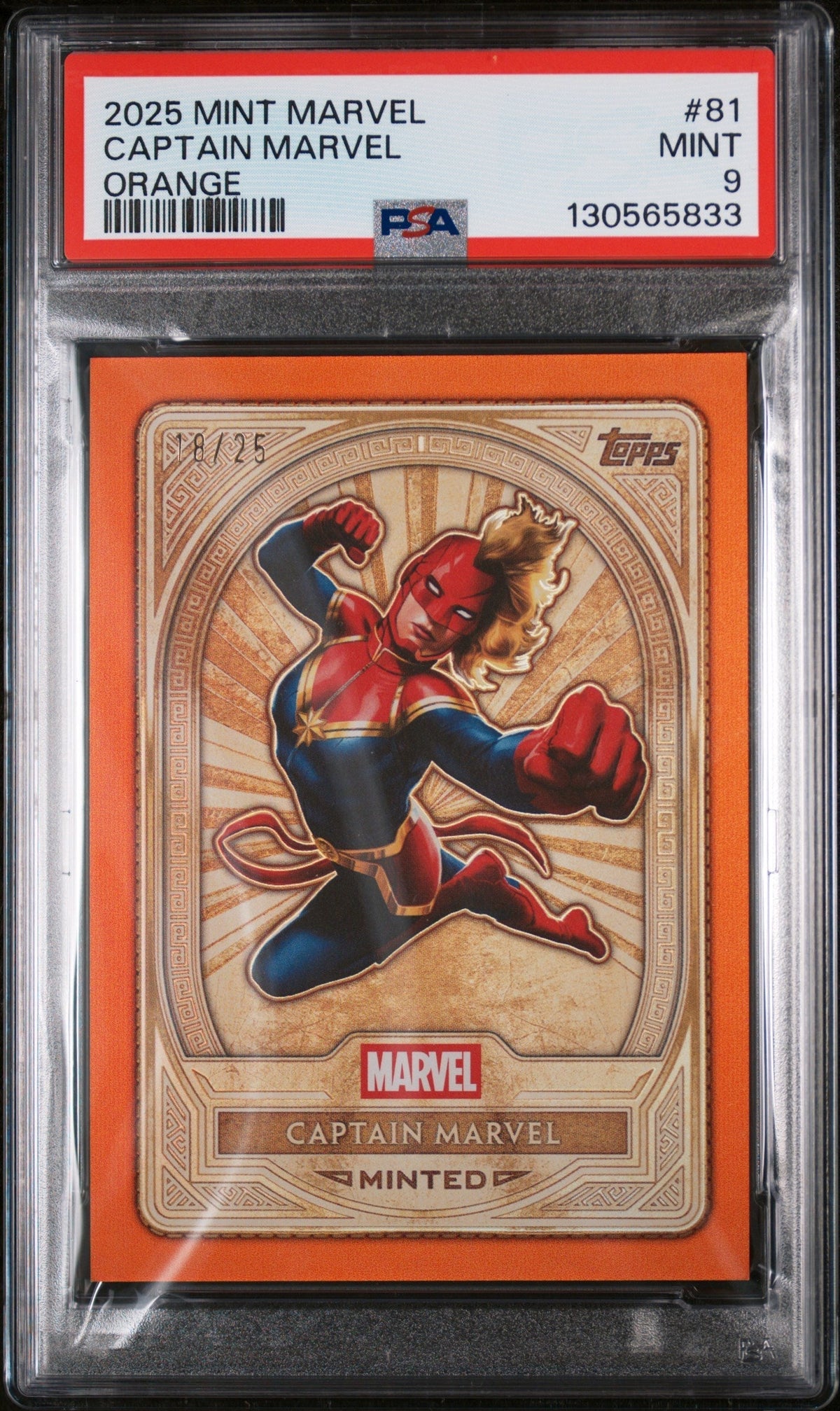 2025 Topps Mint Marvel Orange Captain Marvel #81 /125 PSA 9