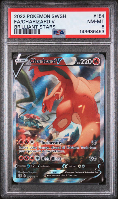 2022 Pokemon Sword and Shield Brilliant Stars Charizard V #154 PSA 8