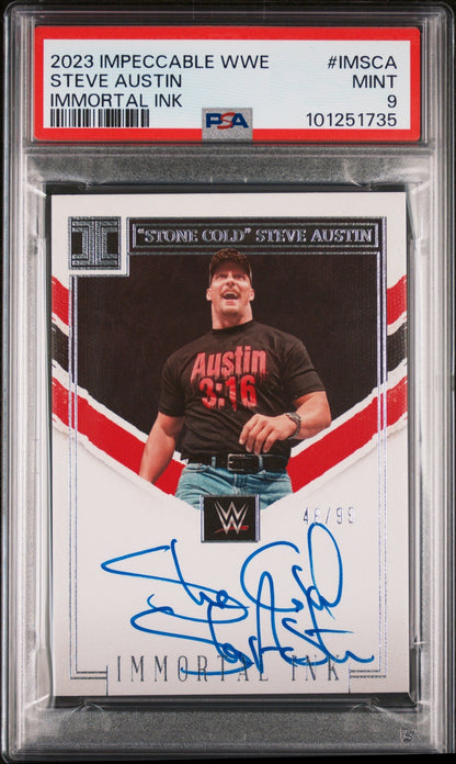 2023 Panini Impeccable WWE Immortal Ink Stone Cold Steve Austin #IMSCA /99 PSA 9