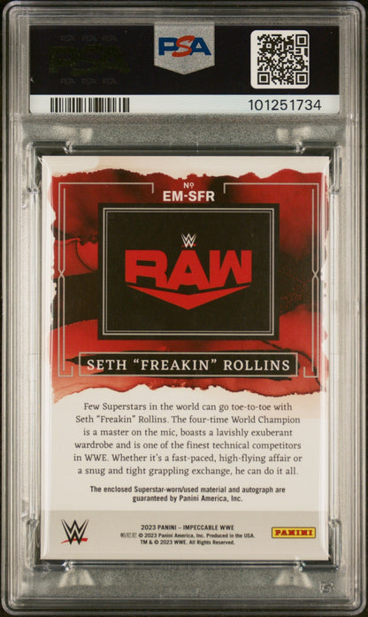 2023 Panini Impeccable WWE Elegance Memorabilia Autograph Elegance Mem Auto-Silver Seth Rollins #EMSFR /49 PSA 10