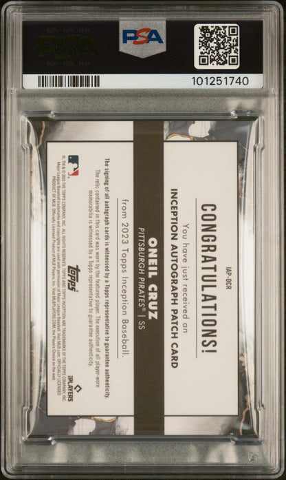 2023 Topps Inception Inception Autograph Patch Green Oneil Cruz #IAPOCR /99 PSA 9