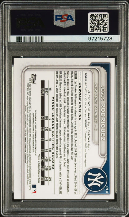 2024 Bowman Chrome Prospect Autographs Gold Lava Refractors Jesus Rodriguez #CPAJR /50 PSA 9