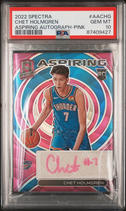 2022 Panini Spectra Aspiring Autographs Pink Chet Holmgren #5 /25 PSA 10