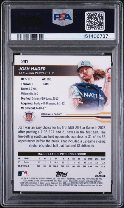 2024 Topps Pristine Superfractor 1/1 Josh Hader #291 PSA 7