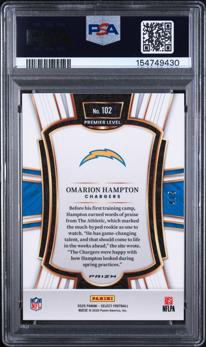 2025 Panini Select Prizm Green Omarion Hampton #102 /15 PSA 10