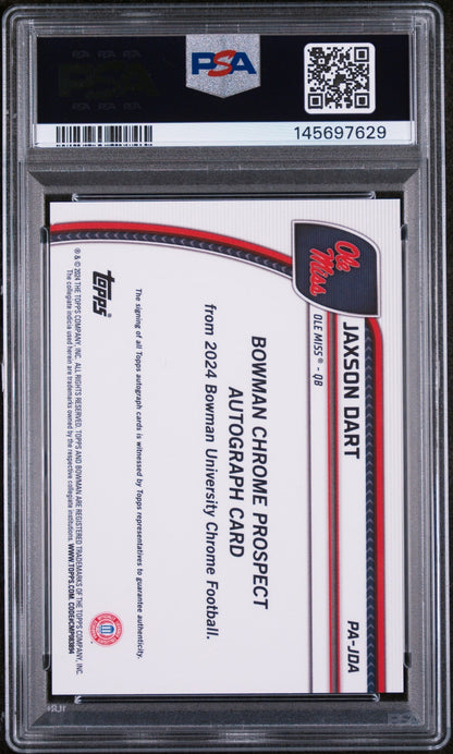2024 Bowman University Chrome Bowman Chrome Prospect Autographs Prspct Au-B&G Stealth Ref Jaxson Dart #PAJDA /25 PSA 10