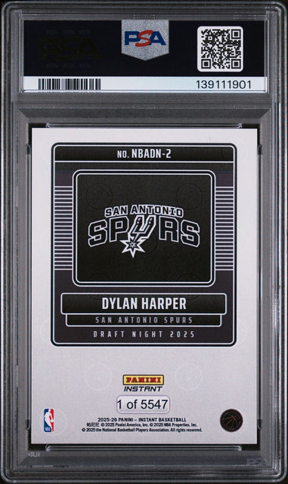 2025 Panini Instant Draft Night Dylan Harper #NBADN2 /5547 PSA 10