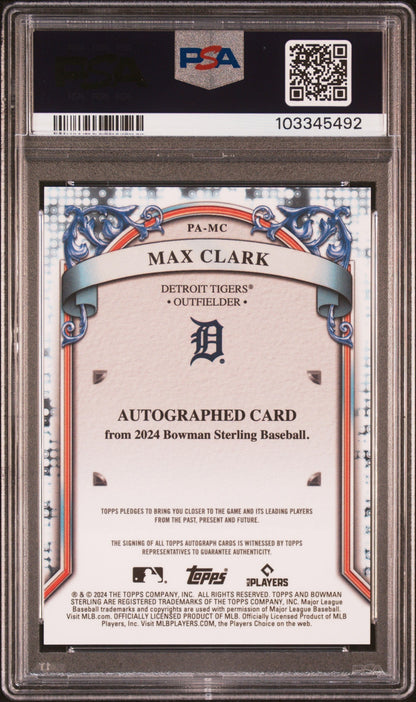 2024 Bowman Sterling Prospect Autographs Rose Gold Refractors Max Clark #PAMC /15 /99 PSA 10