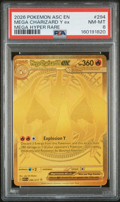 2026 Pokemon Mega Evolution Ascended Heroes Mega Hyper Rare Mega Charizard Y Ex #294 PSA 8