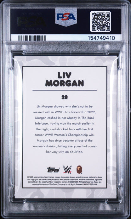 2025 Topps WWE X Bape Black & White Camo Foil Liv Morgan #28 /50 PSA 10