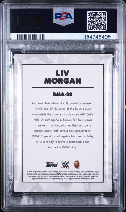 2025 Topps WWE X Bape Baby Milo Avatar Baby Milo Avtr-Blk Camo Fl Liv Morgan #BMA-28 10/10 PSA 10