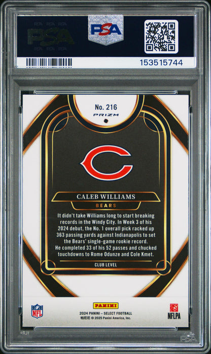 2024 Select Prizm Black and Gold Shock Caleb Williams #216 PSA 10