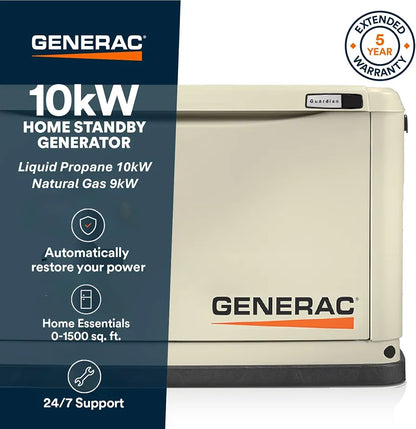 Generac Guardian 10kW Home Standby Generator, WiFi Monitoring