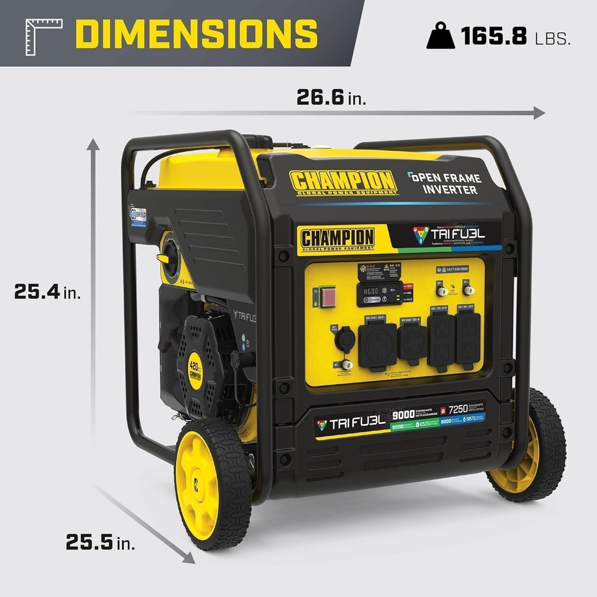 Champion 201176 9000W Tri-Fuel Open Frame Inverter Generator