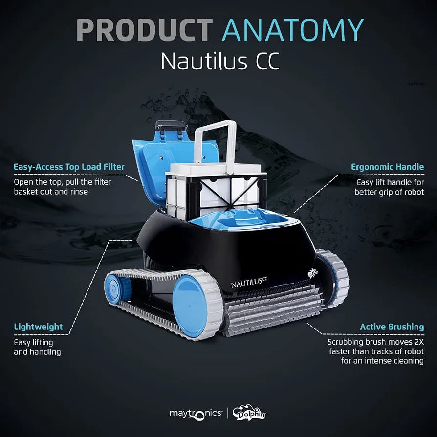 Dolphin Nautilus CC Automatic Robotic Pool Vacuum Cleaner, Wall Climbing Scrubber Brush, Top Load Filter Access, Ideal for Above/In-Ground Pools up to 33 FT in Length