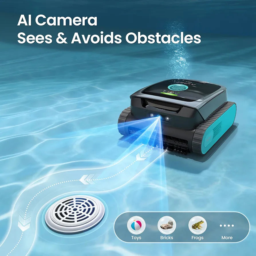 AIPER Scuba V3 AI Vision Cordless Robotic Pool Cleaner, Include Wireless Charging Dock, Smart Waterline Parking & Featherlight Design, Micromesh Multi-Layer Filtration, Blue