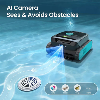 AIPER Scuba V3 AI Vision Cordless Robotic Pool Cleaner, Include Wireless Charging Dock, Smart Waterline Parking & Featherlight Design, Micromesh Multi-Layer Filtration, Blue