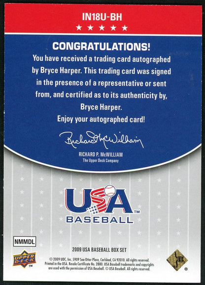 2009 Upper Deck USA Baseball Bryce Harper Blue Inscriptions