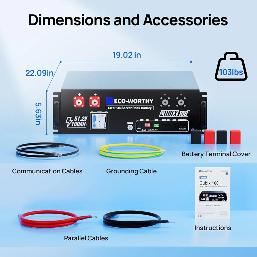 ECO-WORTHY Cubix100 48V 100Ah LiFePO4 Lithium UL9540 Server Rack Battery