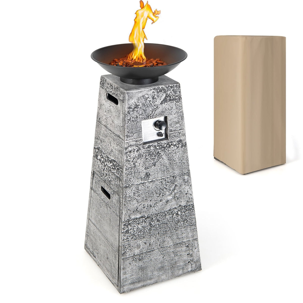 Costway 48 Inch Propane Fire Bowl Column with Lava Rocks and PVC Cover