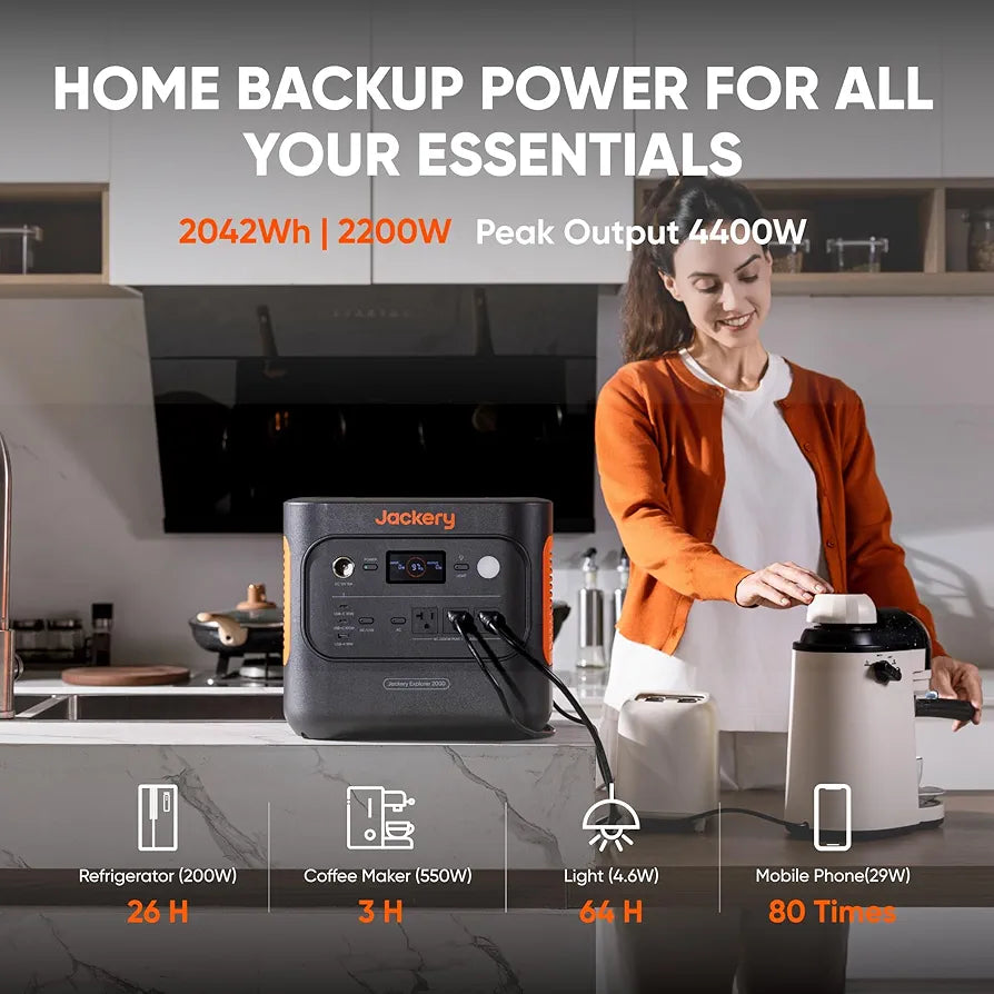 Jackery Explorer 2000 v2 Portable Power Station, 2042Wh, 2200W AC Output