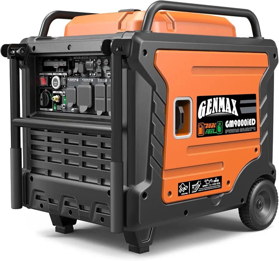 GENMAX Portable Generator, 9000W Super QuietDual Fuel Portable Engine with Parallel Capability, Remote/Electric Start, Ideal for Home backup power.EPA Compliant