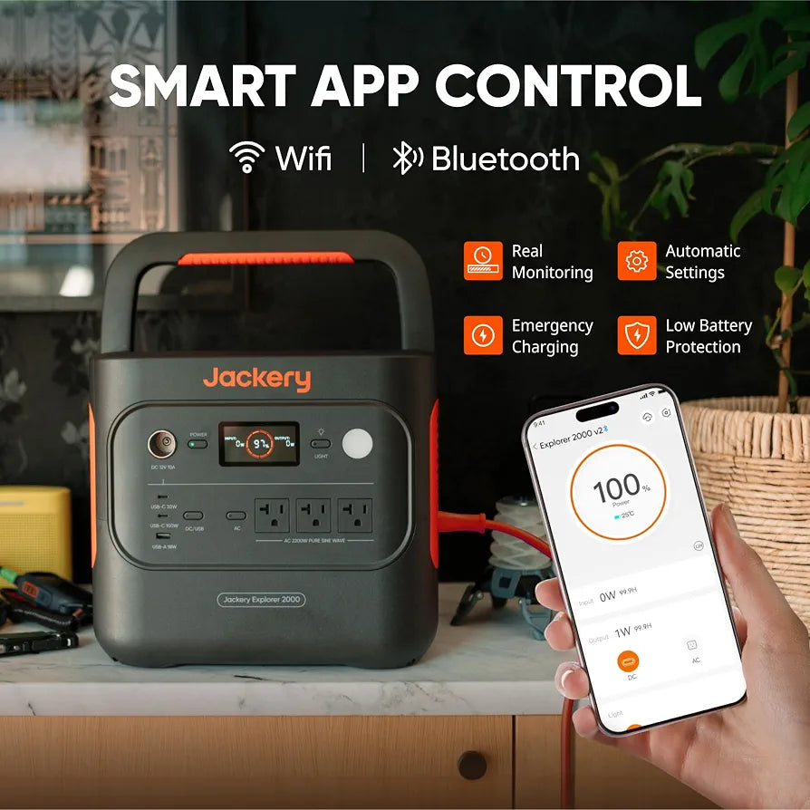 Jackery Explorer 2000 v2 and 102W Fast Charger, 2042Wh, 2200W AC Output