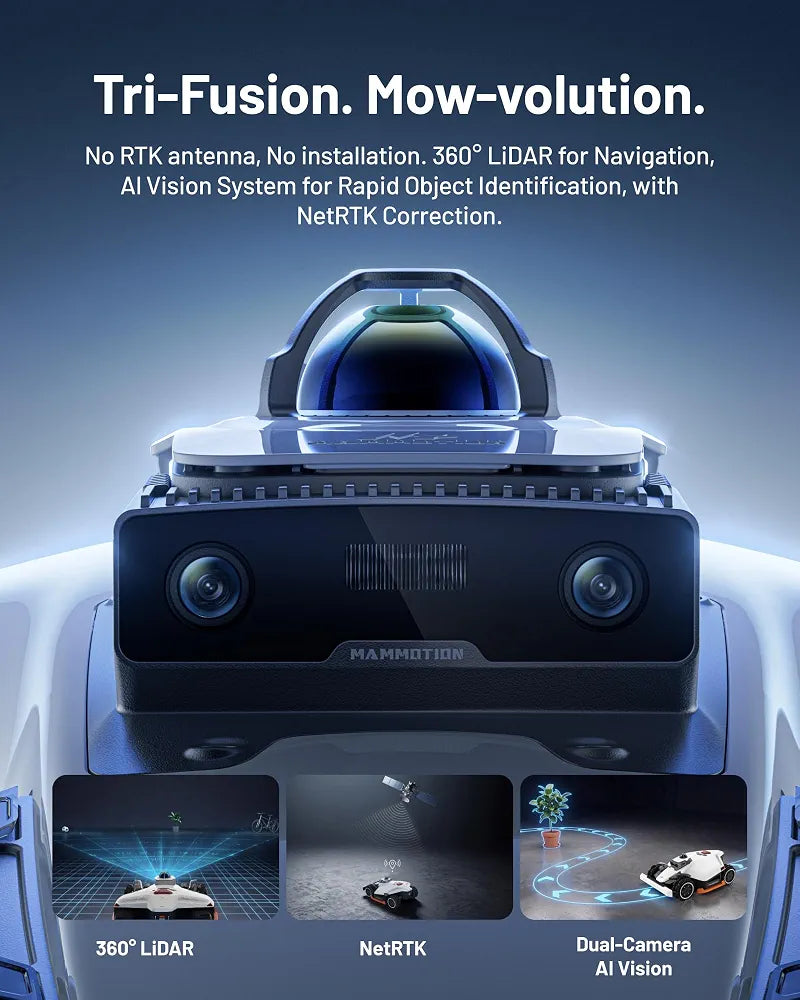 Mammotion LUBA 3 AWD 3000H Robot Lawn Mower for 0.75 Acre, 360° LiDAR+NetRTK+AI Vision Tri-Fusion Positioning, All-Wheel-Drive for 80% Slopes, 30 Multi-Zone Management, Cutting Height 2.2"-4.0"