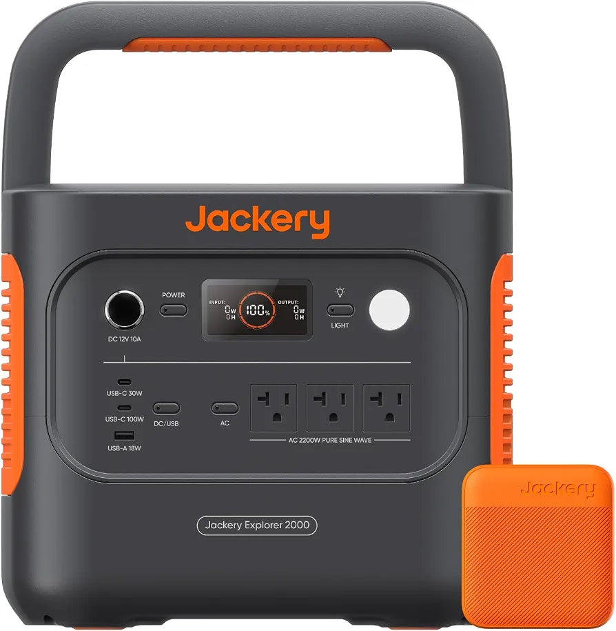 Jackery Explorer 2000 v2 and 102W Fast Charger, 2042Wh, 2200W AC Output
