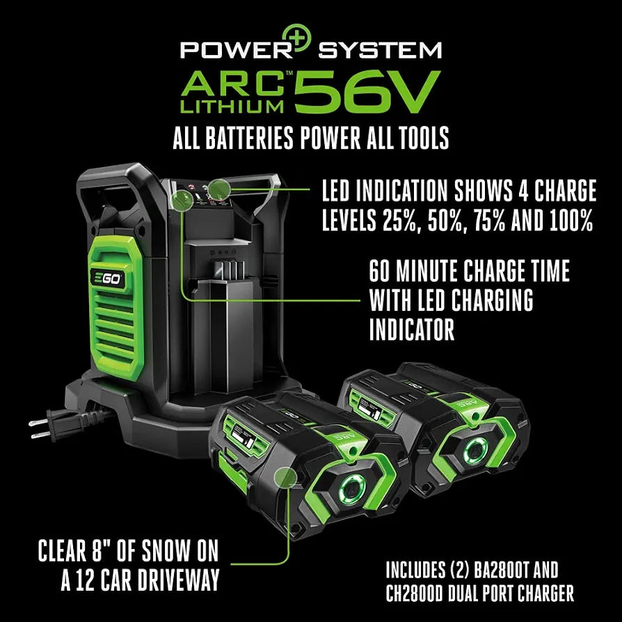 EGO Power+ 21" Electric Snow Blower, Gray/Black, Cordless Steel Auger, Includes  56V 5.0Ah Batteries and Dual Port Charger, SNT2112