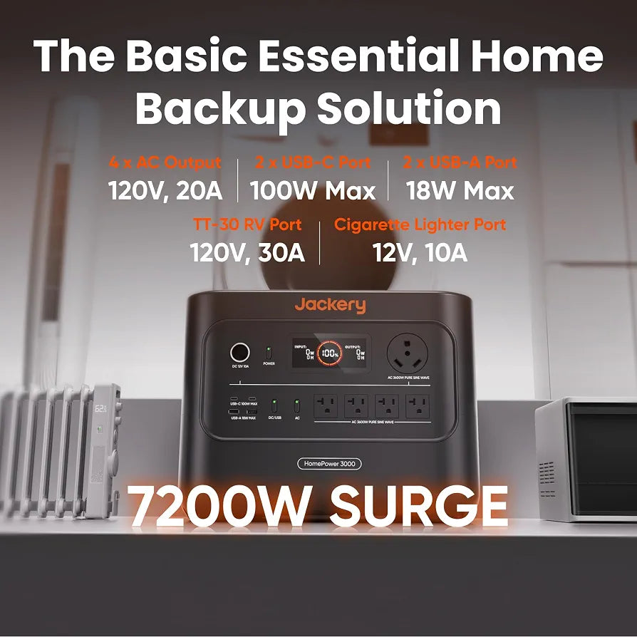 Jackery HomePower 3000 Portable Power Station, 3072Wh, 3600W AC Output