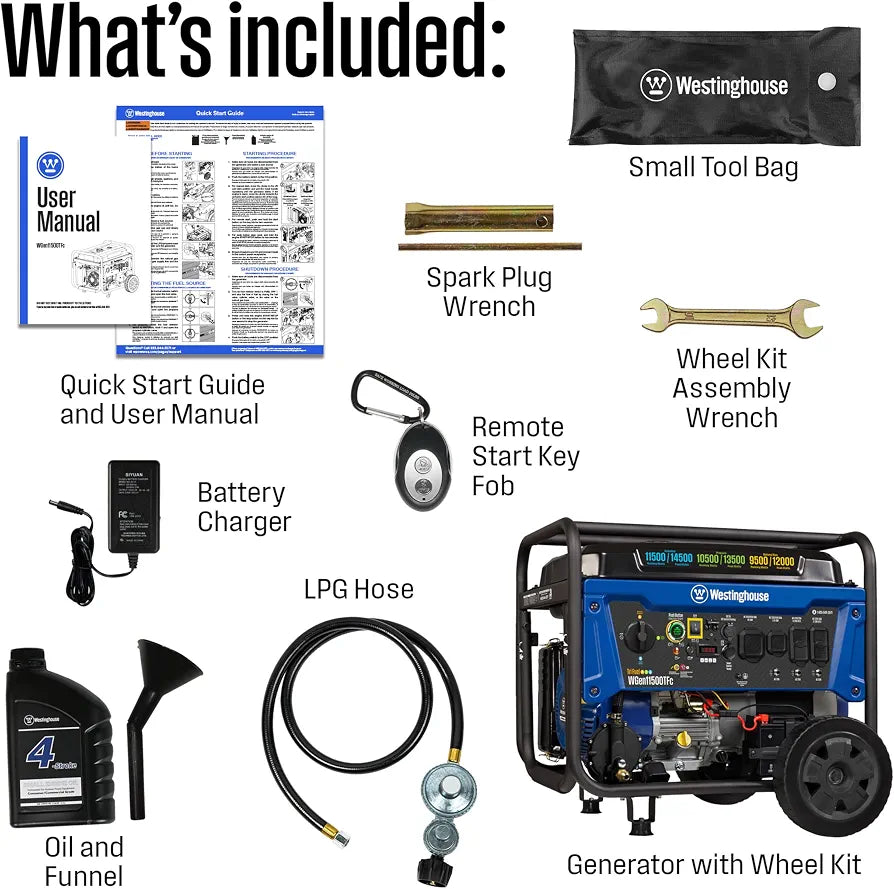 Westinghouse 14500 Peak Watt Tri-Fuel Home Backup Portable Generator, Remote Electric Start, Transfer Switch Ready, Gas, Propane, and Natural Gas Powered