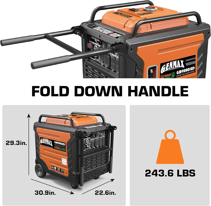 GENMAX Portable Generator, 9000W Super QuietDual Fuel Portable Engine with Parallel Capability, Remote/Electric Start, Ideal for Home backup power.EPA Compliant