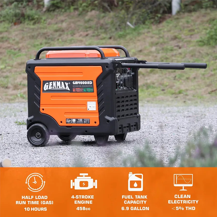 GENMAX Portable Generator, 9000W Super QuietDual Fuel Portable Engine with Parallel Capability, Remote/Electric Start, Ideal for Home backup power.EPA Compliant