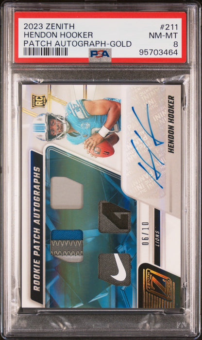 2023 Zenith Patch Auto Gold Hendon Hooker #211 RC /10 PSA 8