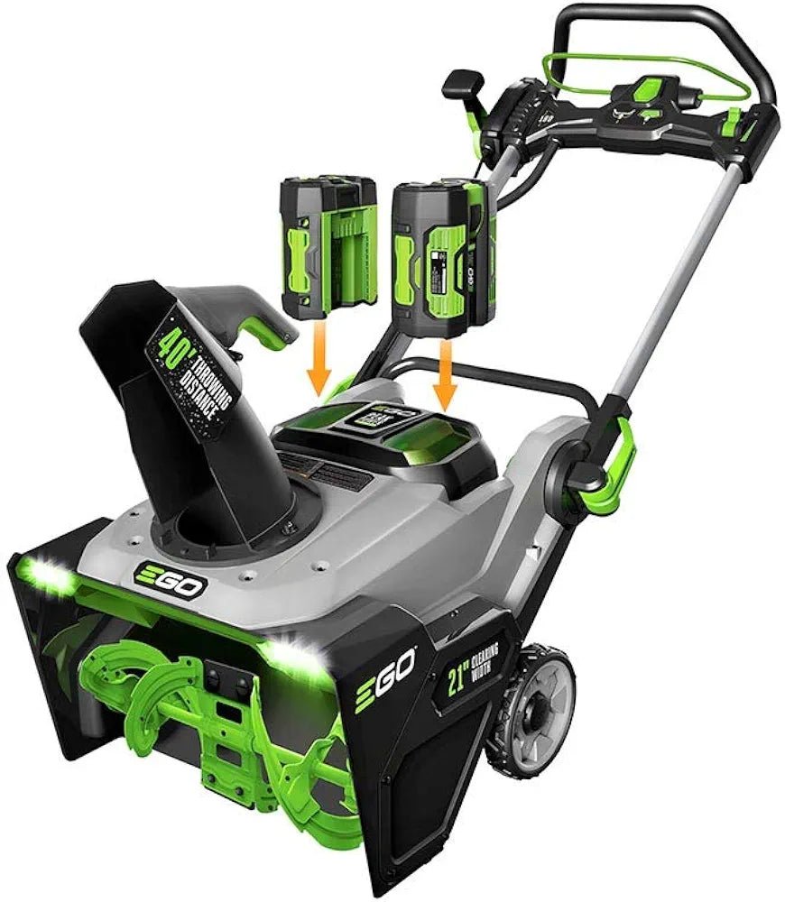 EGO Power+ 21" Electric Snow Blower, Gray/Black, Cordless Steel Auger, Includes  56V 5.0Ah Batteries and Dual Port Charger, SNT2112