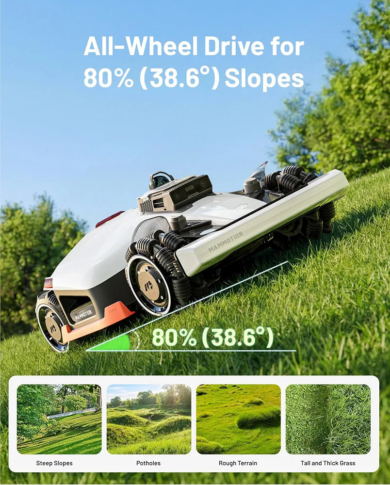 Mammotion LUBA 3 AWD 3000H Robot Lawn Mower for 0.75 Acre, 360° LiDAR+NetRTK+AI Vision Tri-Fusion Positioning, All-Wheel-Drive for 80% Slopes, 30 Multi-Zone Management, Cutting Height 2.2"-4.0"
