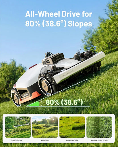 Mammotion LUBA 3 AWD 3000H Robot Lawn Mower for 0.75 Acre, 360° LiDAR+NetRTK+AI Vision Tri-Fusion Positioning, All-Wheel-Drive for 80% Slopes, 30 Multi-Zone Management, Cutting Height 2.2"-4.0"