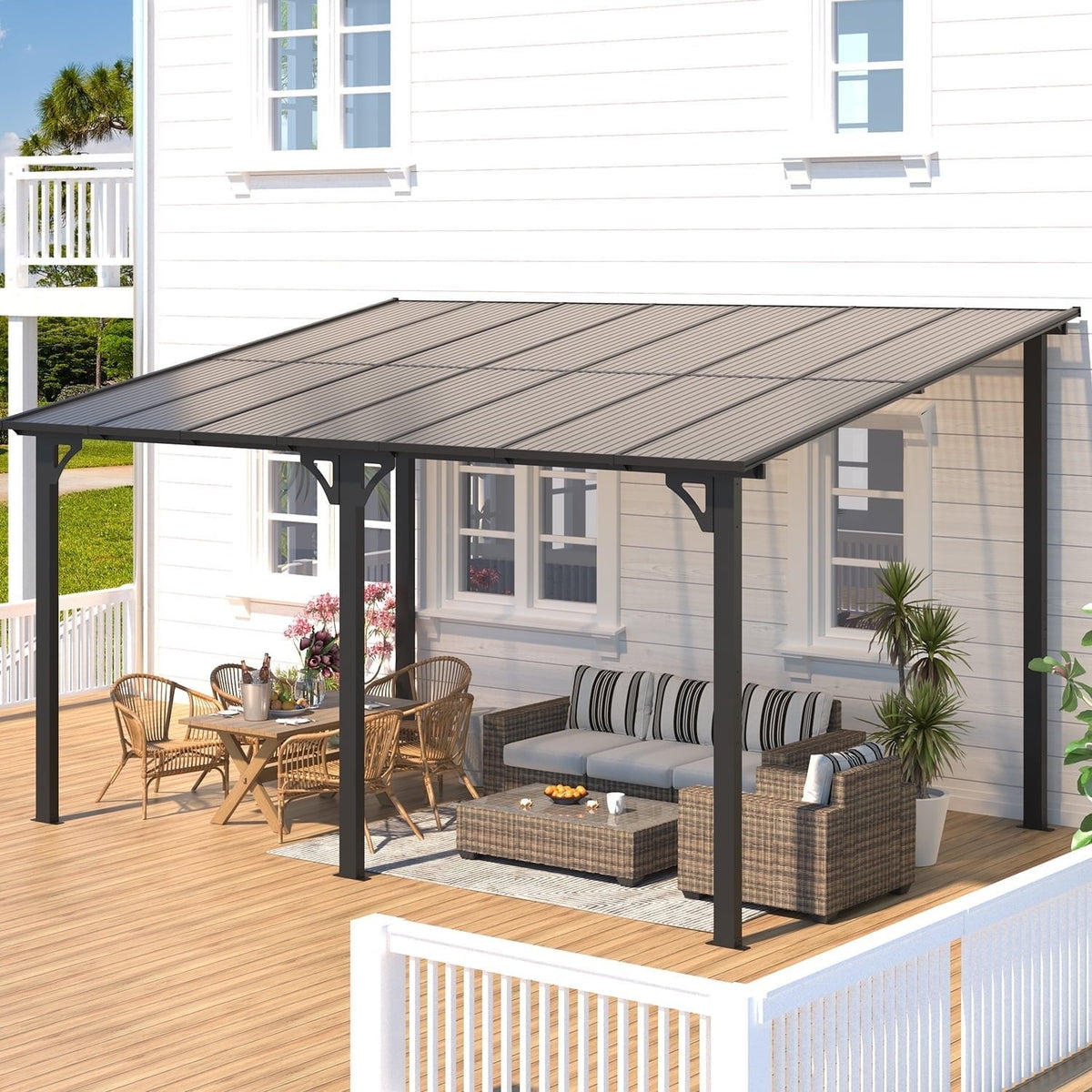 Aecojoy 10 ft. x 14 ft. Dark Gray Aluminum Patio Cover