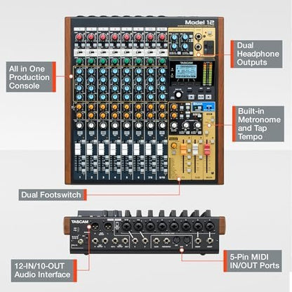 Tascam Model 12 All-in-One 12-track Digital Multitrack Mixing and Recording Studio, Mixer, USB Audio Interface and DAW Controller